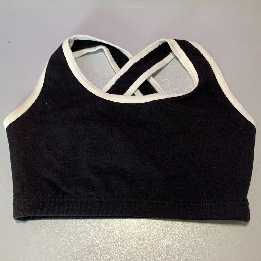 Cotton Crop X-Back Sports Bra Top (Girls) NWOT Black. Cheer Camp Dance Basics